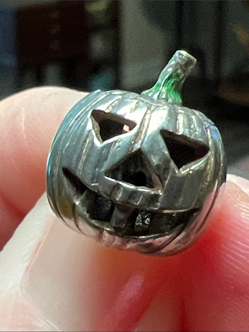 Vintage Sterling Silver Halloween Small Jack-o’-lantern Pumpkin Charm Pendant